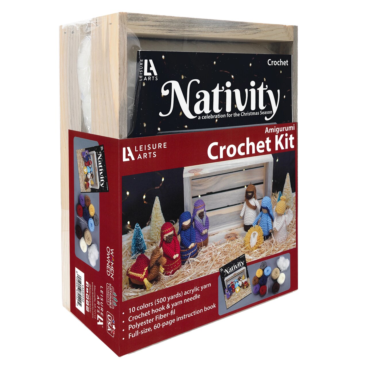 Leisure Arts Nativity Animals Crochet Kit, Nativity Scene, Complete Crochet Kit, Learn To Character Starter Kit For All Ages, Includes Instructions, Diy Amigurumi Kits